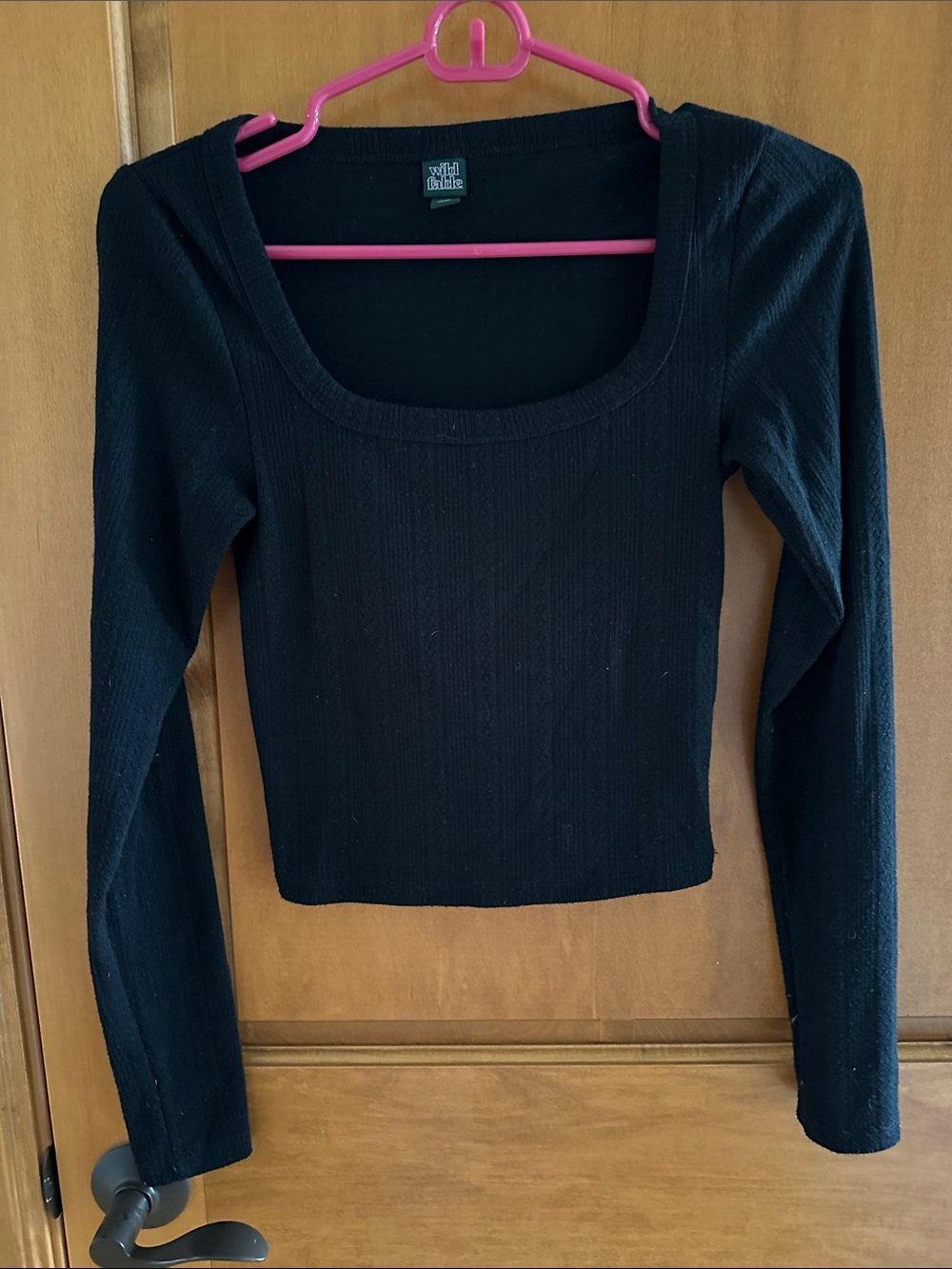 Wild Fable Black Ribbed Long-Sleeve Scoop Neck Crop Top XXS